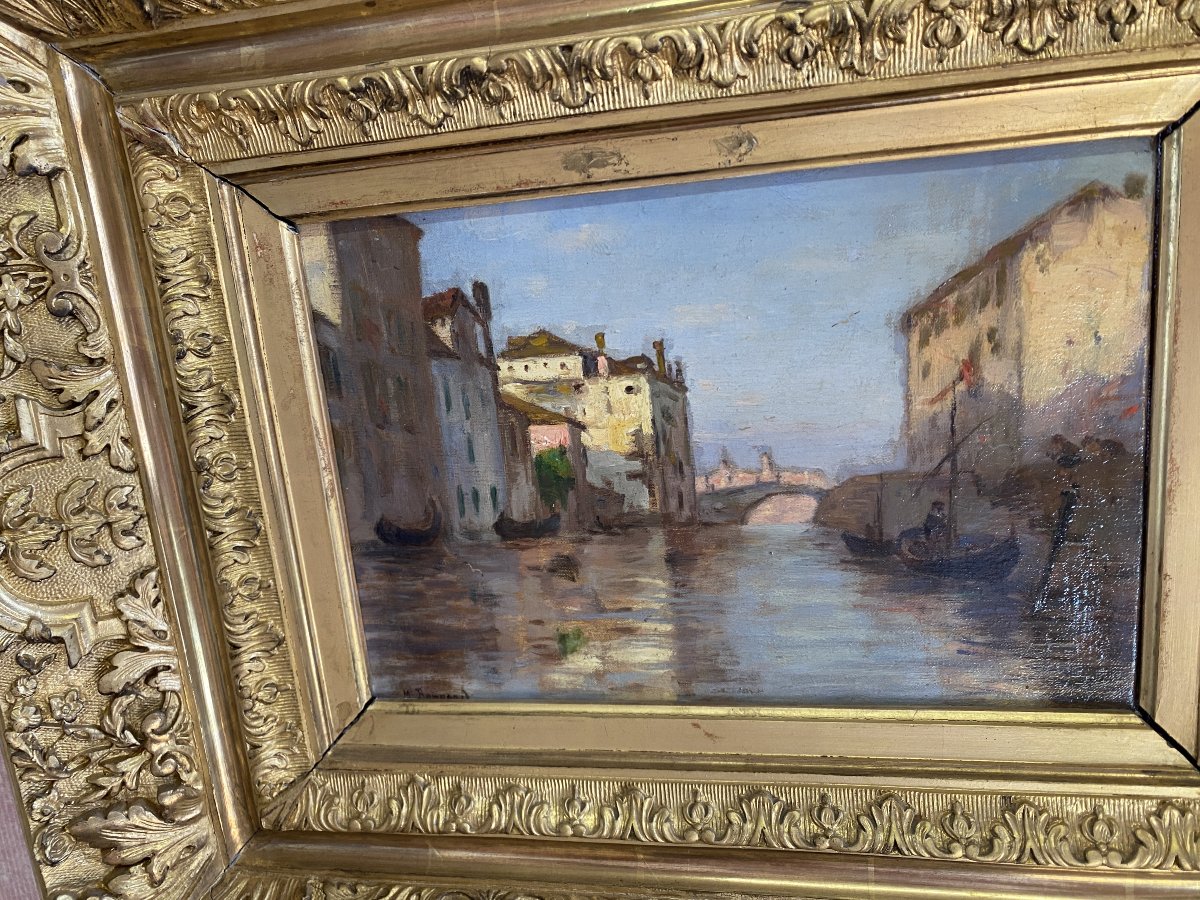 Oil On Canvas By Maurice Bompard, View Of Venice-photo-2