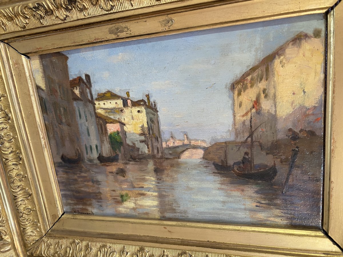 Oil On Canvas By Maurice Bompard, View Of Venice-photo-4