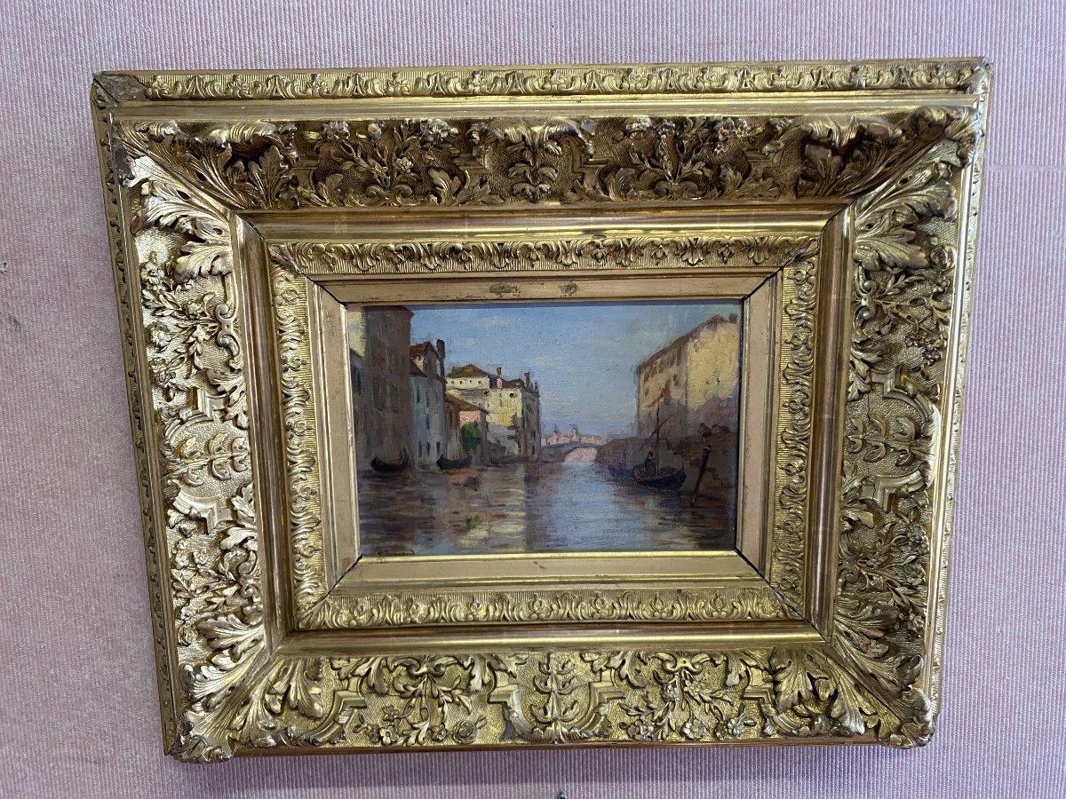 Oil On Canvas By Maurice Bompard, View Of Venice-photo-2