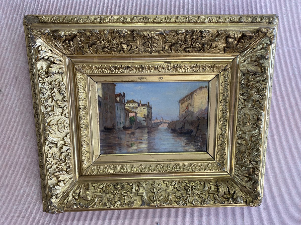 Oil On Canvas By Maurice Bompard, View Of Venice