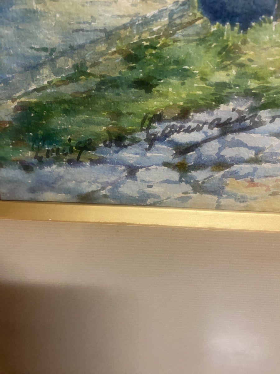 Watercolor Signed By Louise De Goussaincourt De Gauvin-photo-2