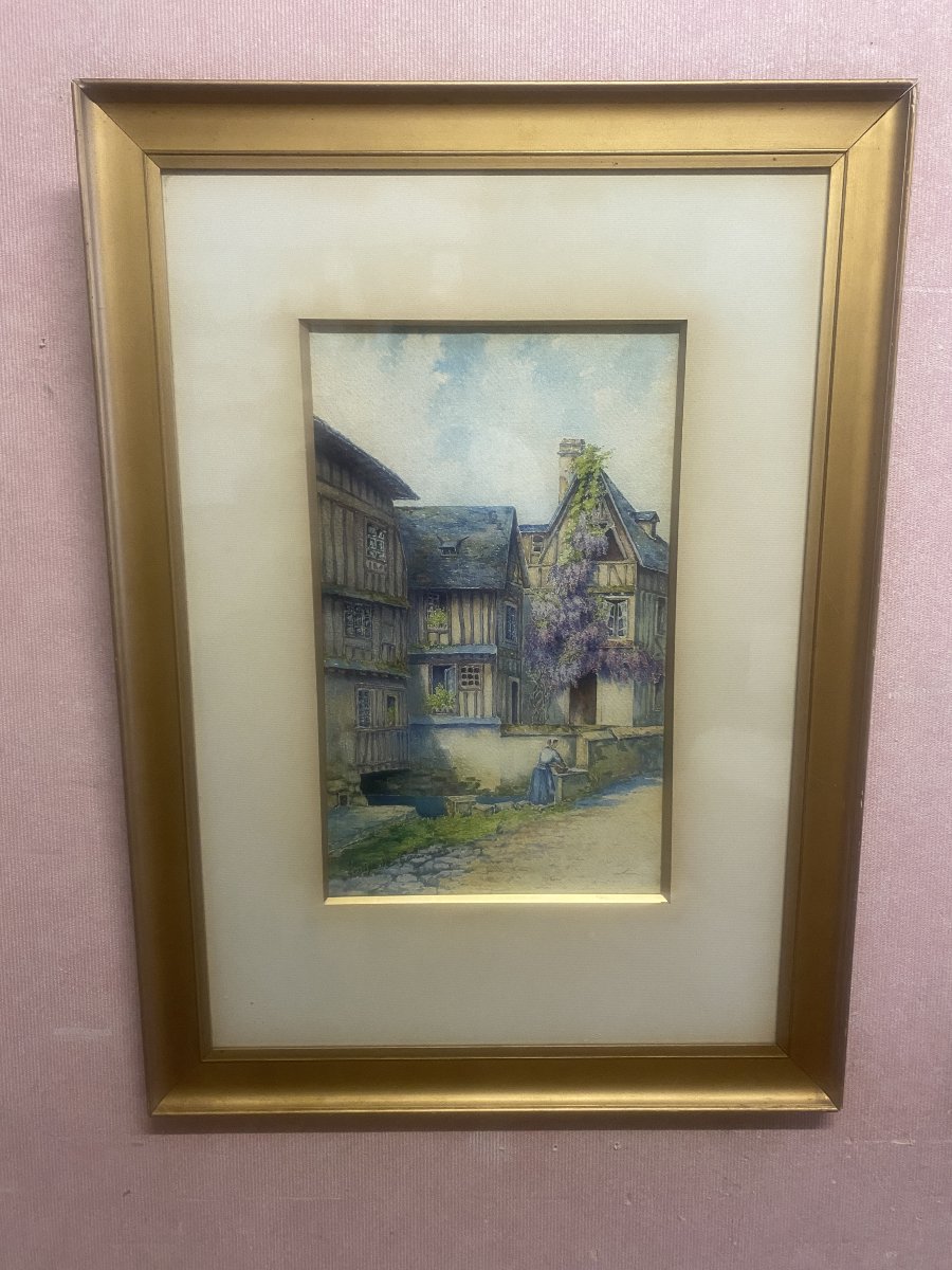 Watercolor Signed By Louise De Goussaincourt De Gauvin-photo-3