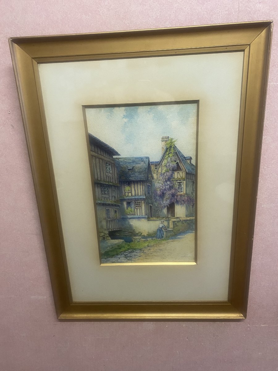 Watercolor Signed By Louise De Goussaincourt De Gauvin-photo-1