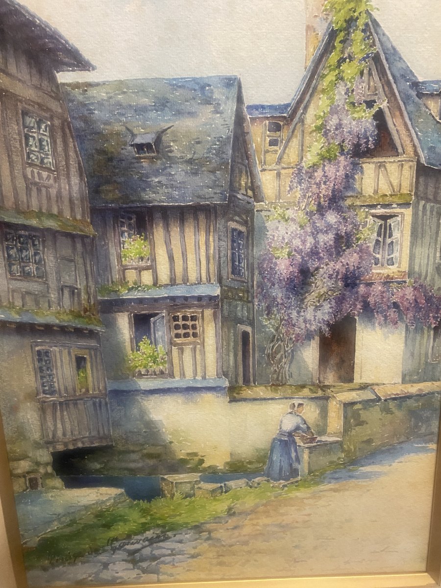 Watercolor Signed By Louise De Goussaincourt De Gauvin
