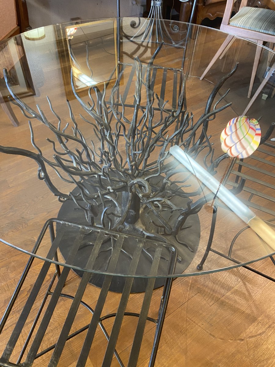 Table et chaises en fer forgé, diamètre 120 cm.-photo-3