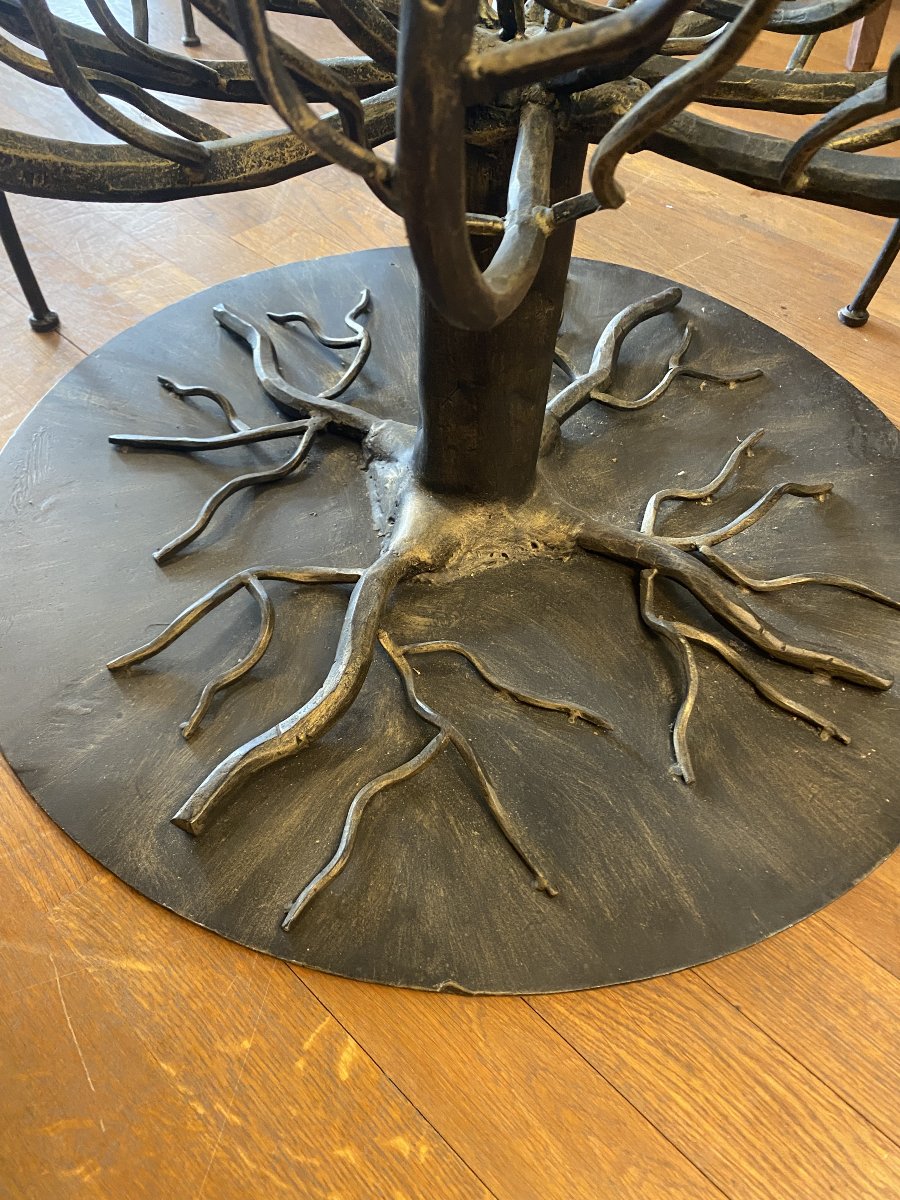 Table et chaises en fer forgé, diamètre 120 cm.-photo-2