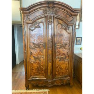 Bressane Wardrobe In Walnut And Burl Ash, Arched Cornice.