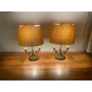 Pair Of Gilt Bronze Desk Lamps, Empire Period, Consulate.