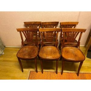 Series Of 6 Beech Bistro Chairs, 1980s.