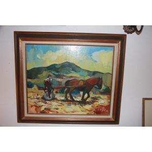 Oil On Canvas By Jean Presta. Field Scene.