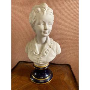 Biscuit Bust, Royal Blue Limoges Porcelain Base From Tharaud.