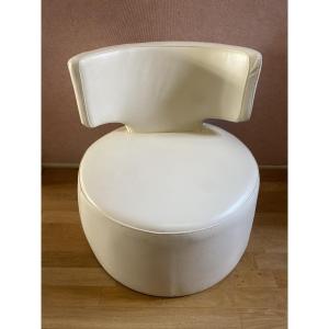 White Leather Armchair, Chateau d'Ax Label. Perfect Condition.