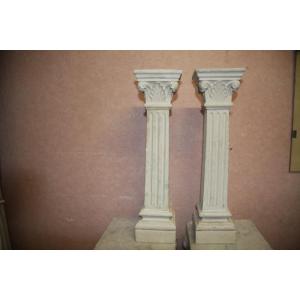 Pair Of Columns Made Of Reconstituted Stone.