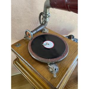 A Light Oak Gramophone In Perfect Working Condition.
