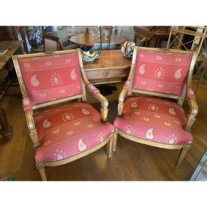A Pair Of Neoclassical-style Sycamore Armchairs.
