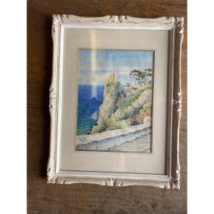 Aquarelle de G. Vachez. Paysage méditerranéen. Parfait état.