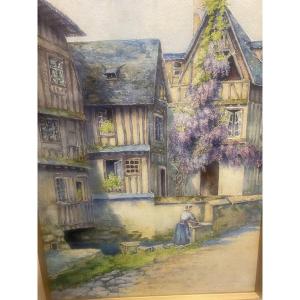 Aquarelle signée louise de Goussaincourt de Gauvin 1849-1931;