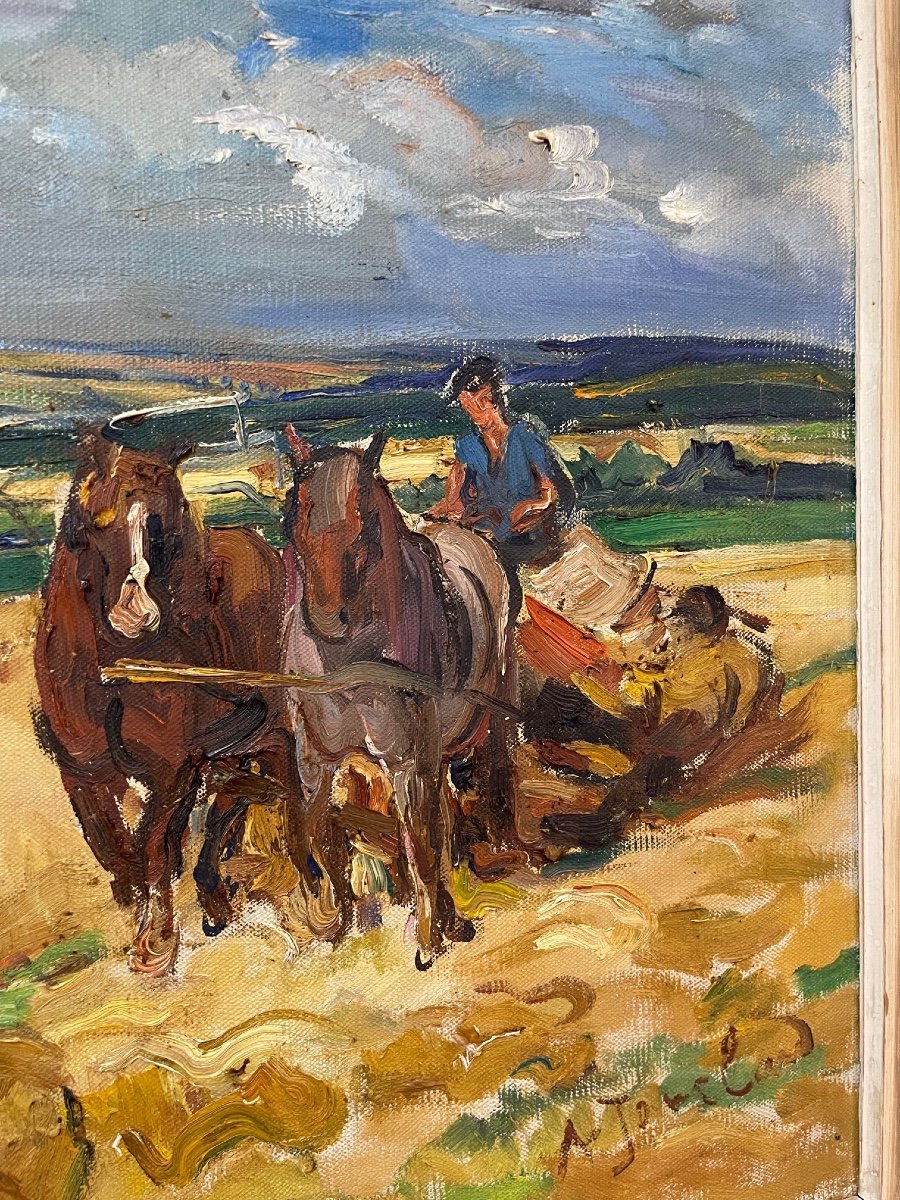 Table Oil On Canvas Adrienne Jouclard 1882-1972 Harvest In St Julien-photo-3