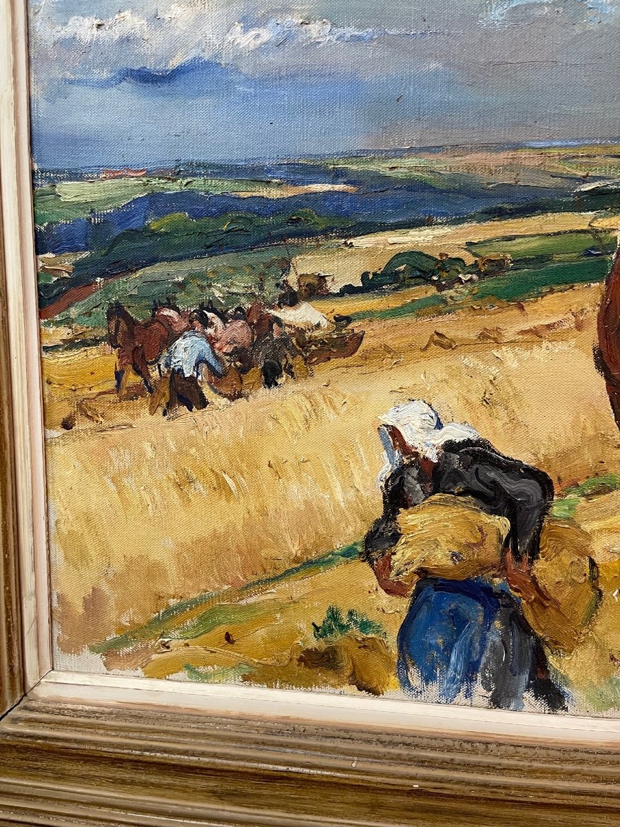 Table Oil On Canvas Adrienne Jouclard 1882-1972 Harvest In St Julien-photo-4
