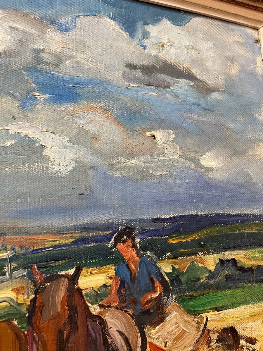 Table Oil On Canvas Adrienne Jouclard 1882-1972 Harvest In St Julien-photo-2