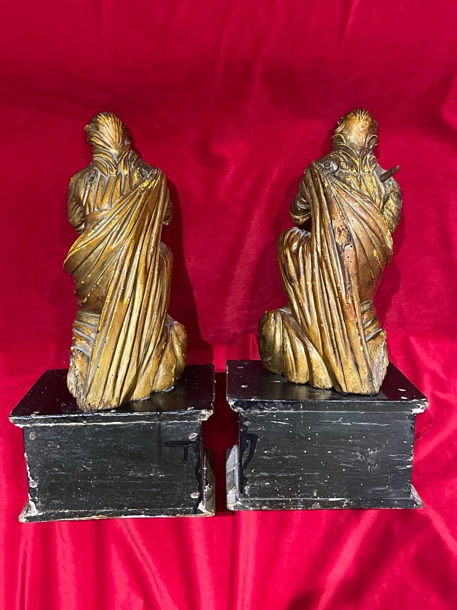 Pair Of Angels In Golden Wood End XVIIIth Religious Art-photo-2