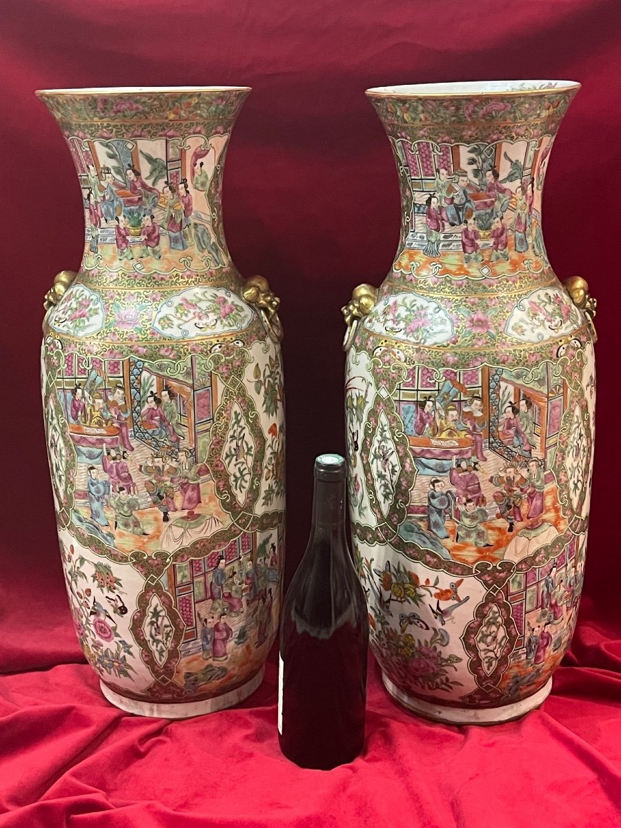 Enorme Paire De Vases En Porcelaine De Canton Chine XIX ème-photo-2