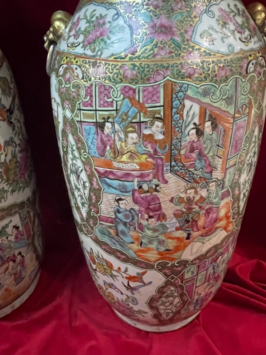 Enorme Paire De Vases En Porcelaine De Canton Chine XIX ème-photo-1