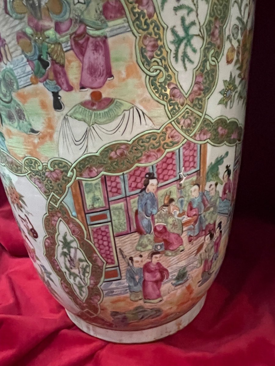 Huge Pair Of Canton Porcelain Vases China XIX-photo-3