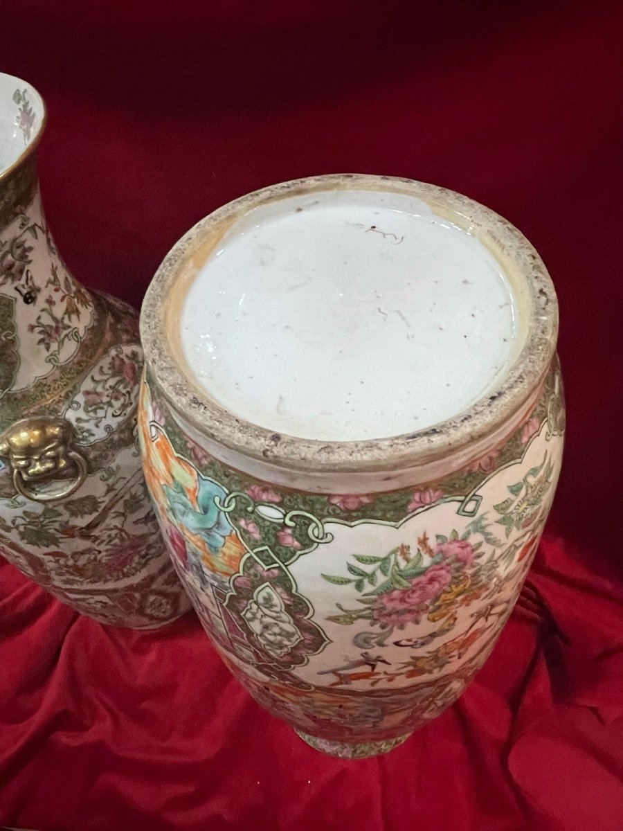 Enorme Paire De Vases En Porcelaine De Canton Chine XIX ème-photo-5