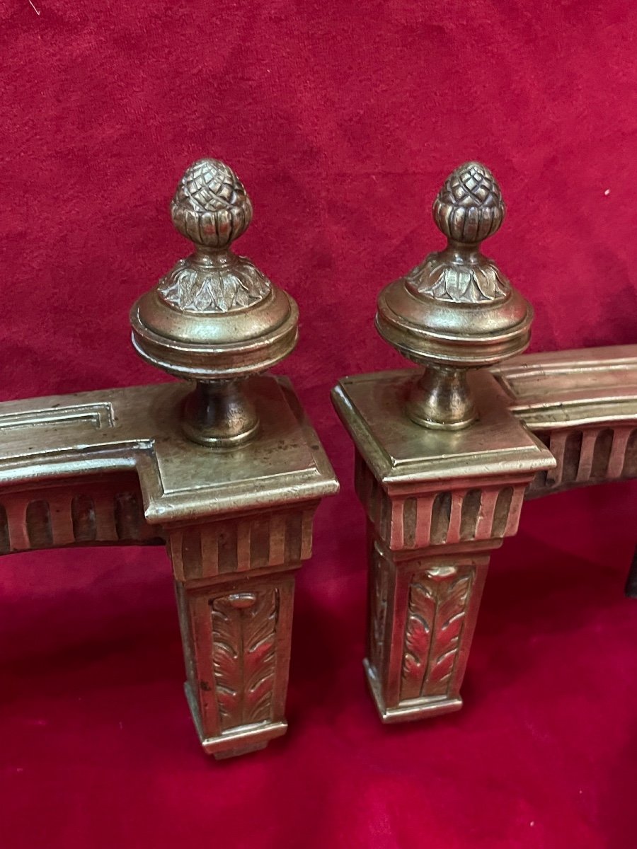 Pair Chenet In Bronze Louis XVI Style-photo-3