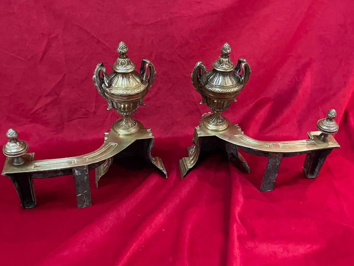 Pair Chenet In Bronze Louis XVI Style-photo-1