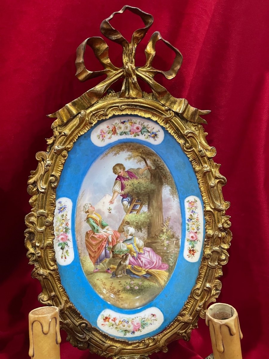 Imposing Pair Of Sèvres Porcelain Gilt Bronze Sconces XIXth-photo-4