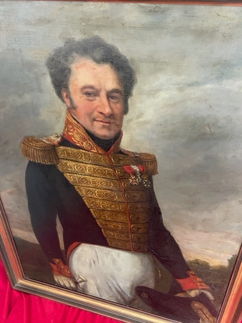 Grand Tableau Huile Sur Toile Portrait d'un Général Militaire XIX ème-photo-3