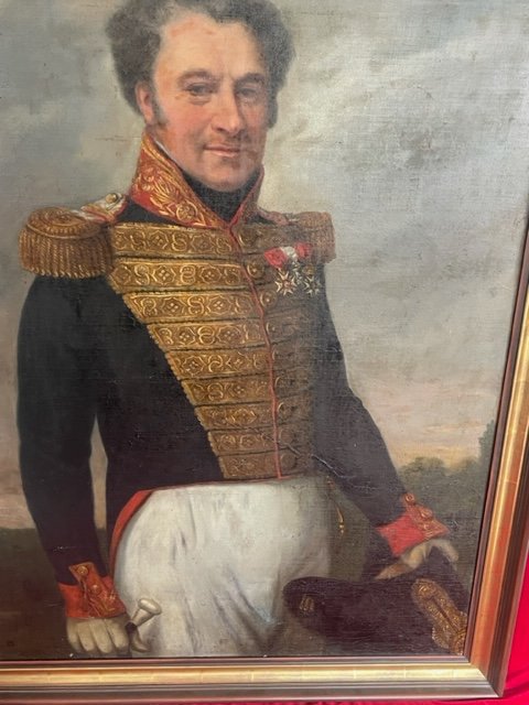 Grand Tableau Huile Sur Toile Portrait d'un Général Militaire XIX ème-photo-2