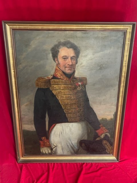 Grand Tableau Huile Sur Toile Portrait d'un Général Militaire XIX ème
