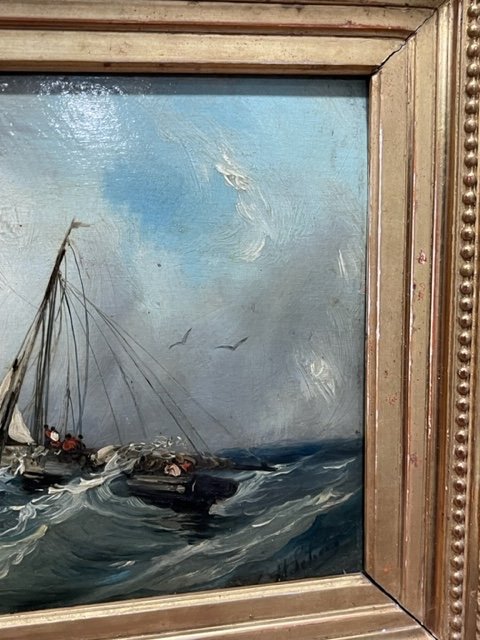 Marine Painting Oil On Panel 19th Century-photo-1