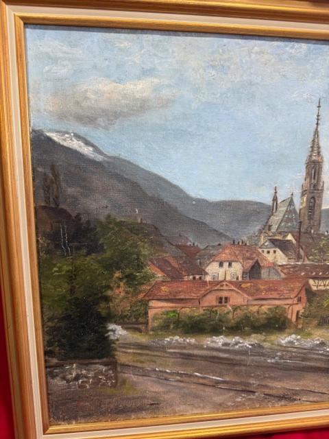 Tableau Ancien Huile Sur Toile XIX ème Village Alsacien-photo-2