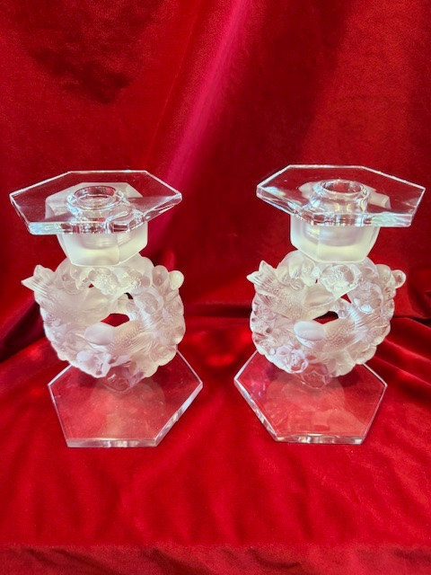  Maison Lalique - Pair Of Crystal Candlesticks, Tit Model-photo-2