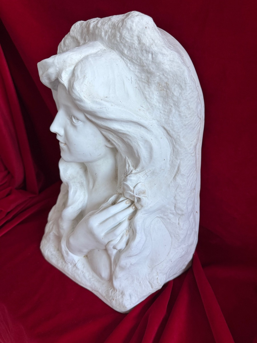 Art Nouveau Porcelain Statue Bust 1900 By Lebrun-photo-2