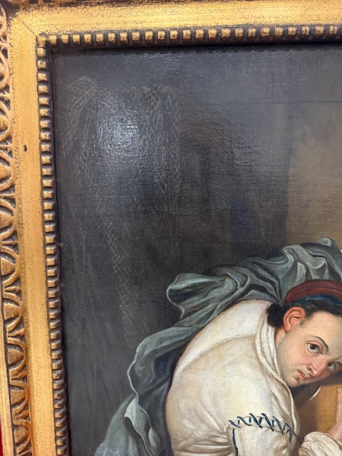 Tableau huile sur toile Le Guitariste d'après GREUZE XIX ème-photo-4