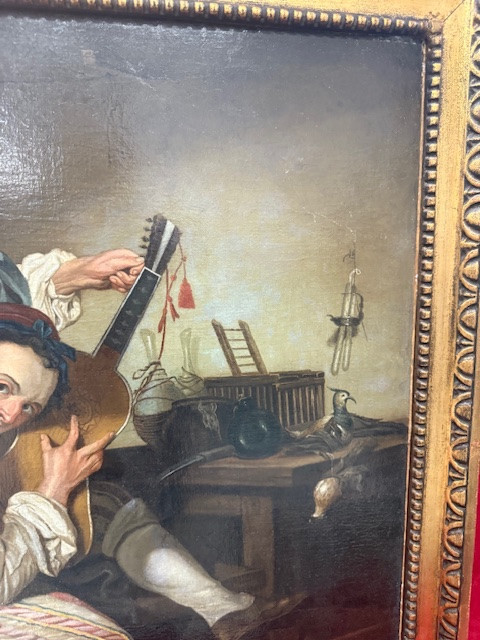 Tableau huile sur toile Le Guitariste d'après GREUZE XIX ème-photo-1