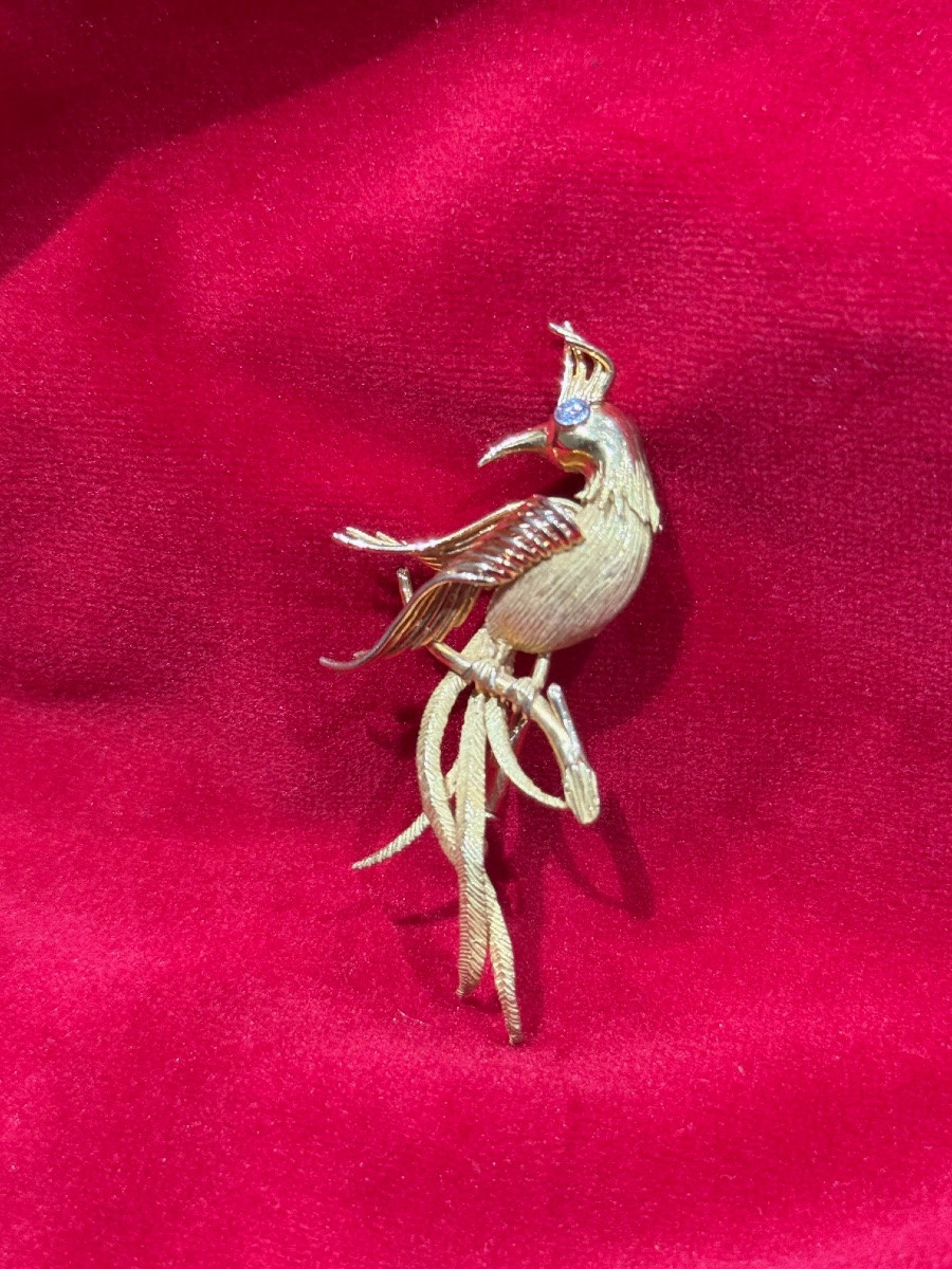 broche oiseau vintage 1950 or 18k diamant 0,10 carat-photo-3