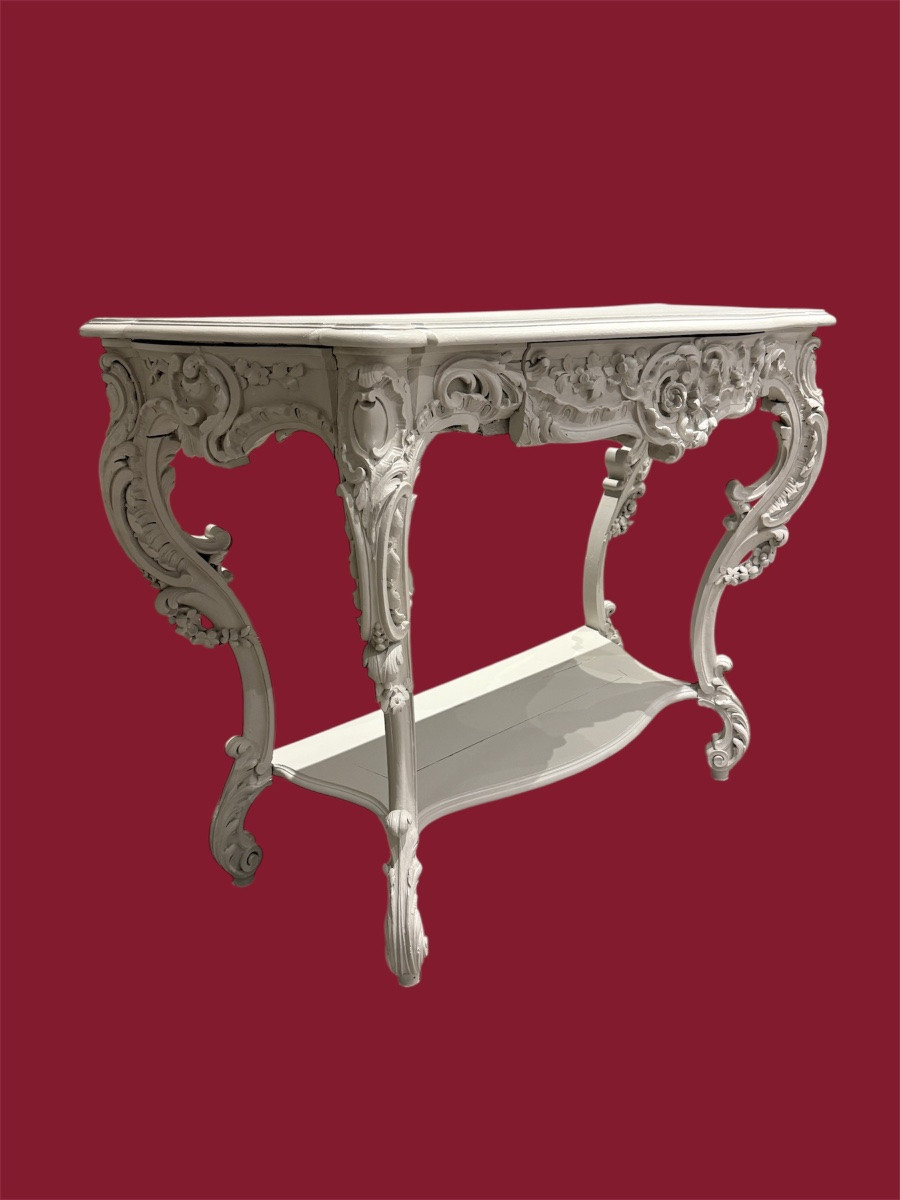 Louis XV Style Console Table In Patinated Wood, 19th Century-photo-3