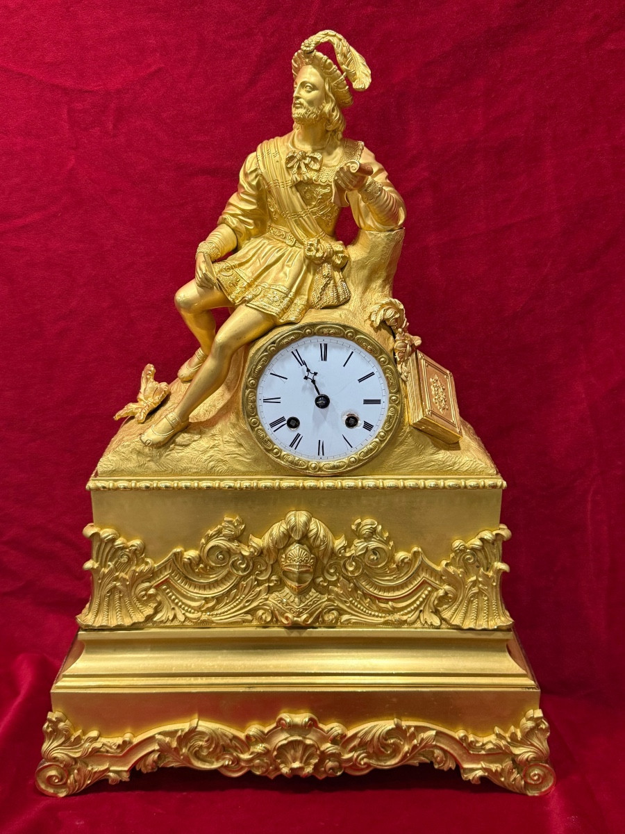 PENDULE EN BRONZE DORE RAINGO DECOR RENAISSANCE XIX ème