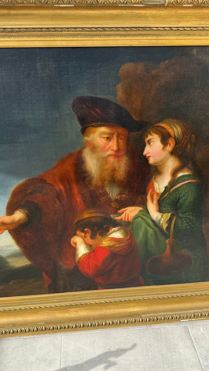 IMPOSANT TABLEAU HUILE SUR TOILE XIX ème d'après Govaert FLINCK Agar et Ismael-photo-3