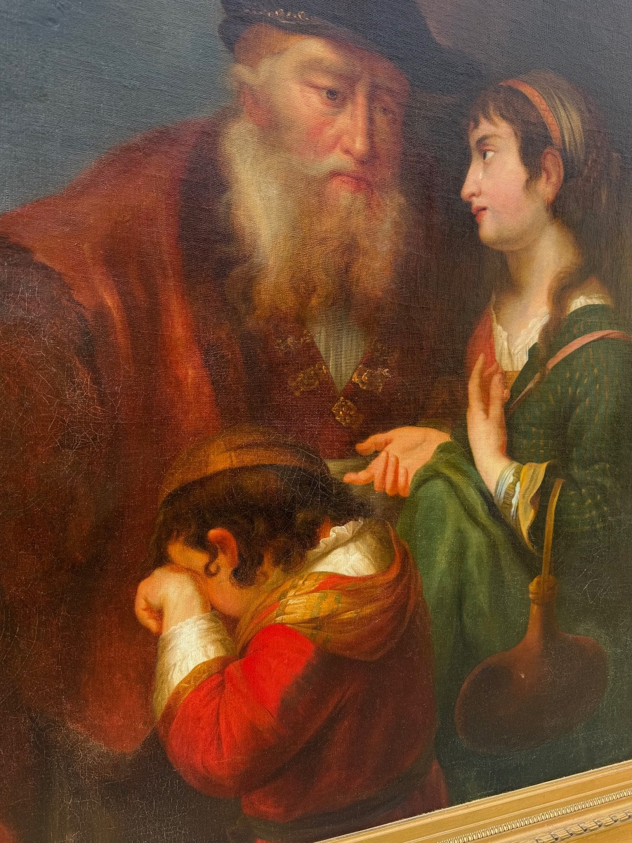 IMPOSANT TABLEAU HUILE SUR TOILE XIX ème d'après Govaert FLINCK Agar et Ismael-photo-4