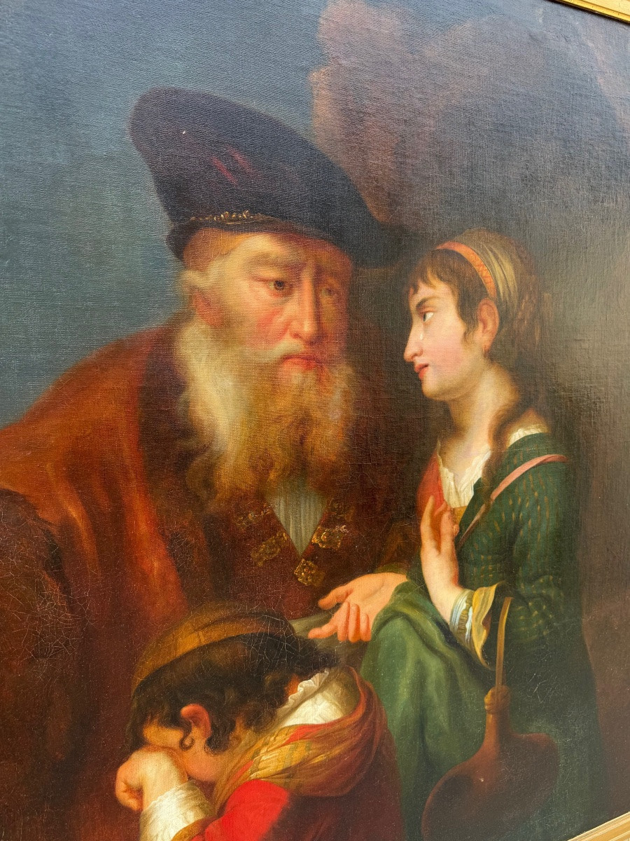 IMPOSANT TABLEAU HUILE SUR TOILE XIX ème d'après Govaert FLINCK Agar et Ismael-photo-3