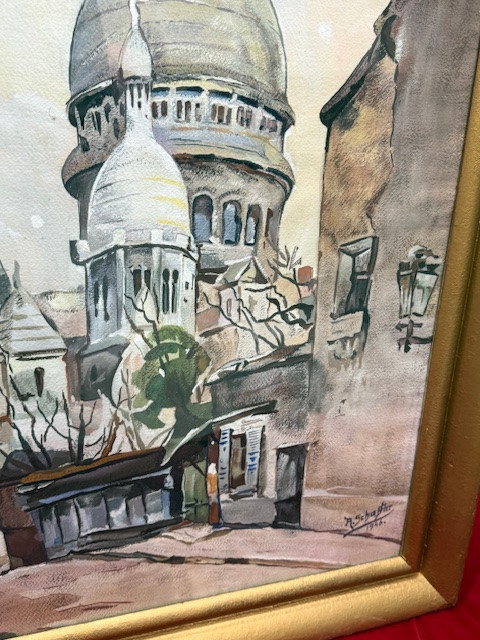 Watercolor Painting View Of Montmartre Sacred Heart Paris-photo-3