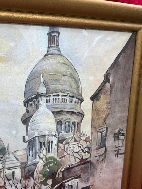 Watercolor Painting View Of Montmartre Sacred Heart Paris-photo-4