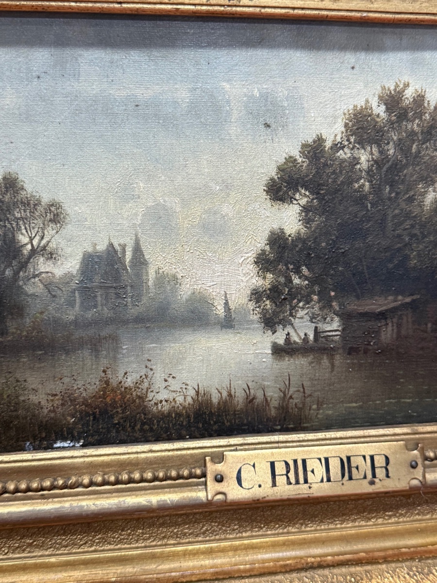 Oil On Canvas Painting By C. Rieder, 19th Century-photo-4